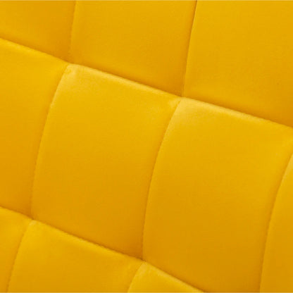 Poltrona d'accento trapuntata in velluto giallo con poggiapiedi abbinato e gambe in legno