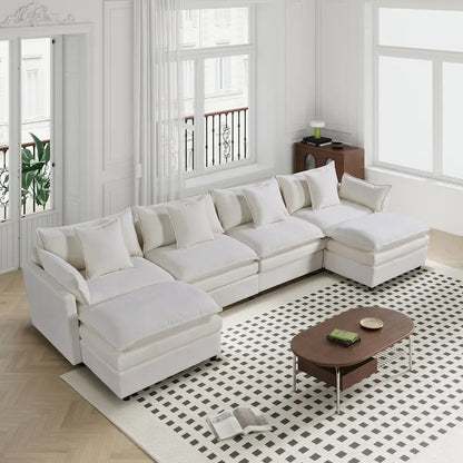 Spacious 142.52 U-Shaped Chenille Sectional Sofa with Double Cushions, Convertible Chaise and Ottomans