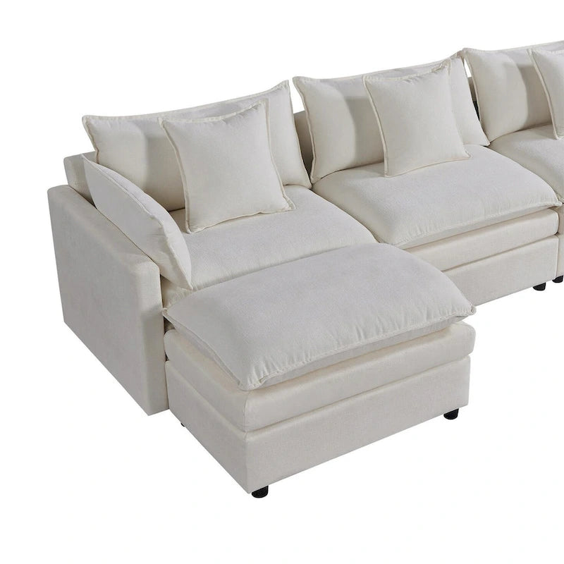 Ampio divano sezionale a U in ciniglia da 142,52" con doppi cuscini, chaise longue trasformabile e pouf poggiapiedi