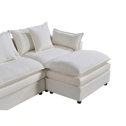 Ampio divano sezionale a U in ciniglia da 142,52" con doppi cuscini, chaise longue trasformabile e pouf poggiapiedi