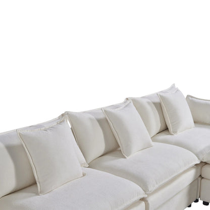 Ampio divano sezionale a U in ciniglia da 142,52" con doppi cuscini, chaise longue trasformabile e pouf poggiapiedi