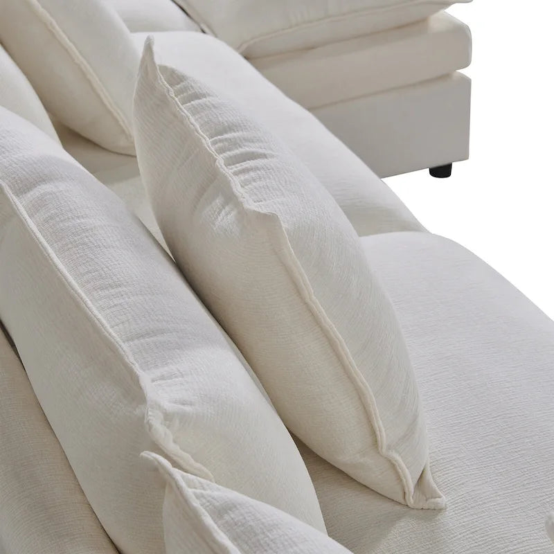 Ampio divano sezionale a U in ciniglia da 142,52" con doppi cuscini, chaise longue trasformabile e pouf poggiapiedi