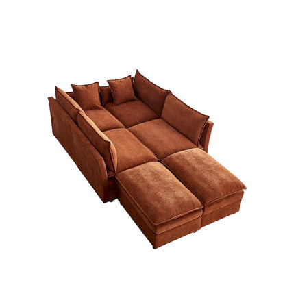 Ampio divano sezionale a U in ciniglia da 142,52" con doppi cuscini, chaise longue trasformabile e pouf poggiapiedi