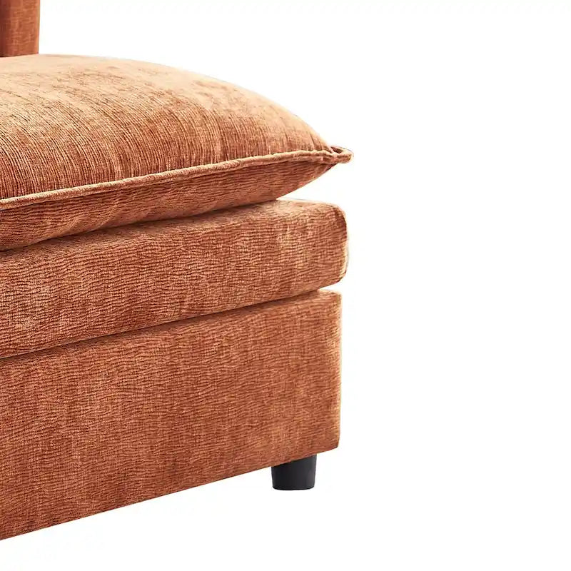 Ampio divano sezionale a U in ciniglia da 142,52" con doppi cuscini, chaise longue trasformabile e pouf poggiapiedi
