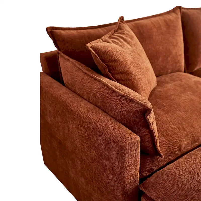 Ampio divano sezionale a U in ciniglia da 142,52" con doppi cuscini, chaise longue trasformabile e pouf poggiapiedi