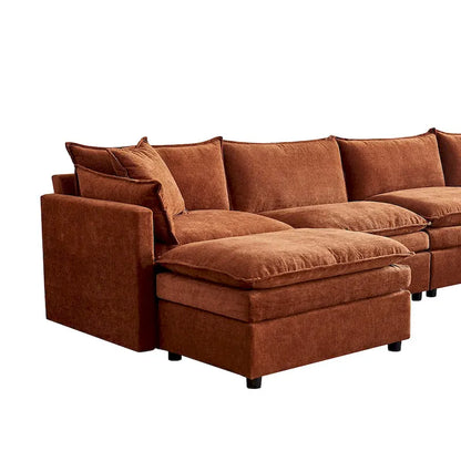 Ampio divano sezionale a U in ciniglia da 142,52" con doppi cuscini, chaise longue trasformabile e pouf poggiapiedi