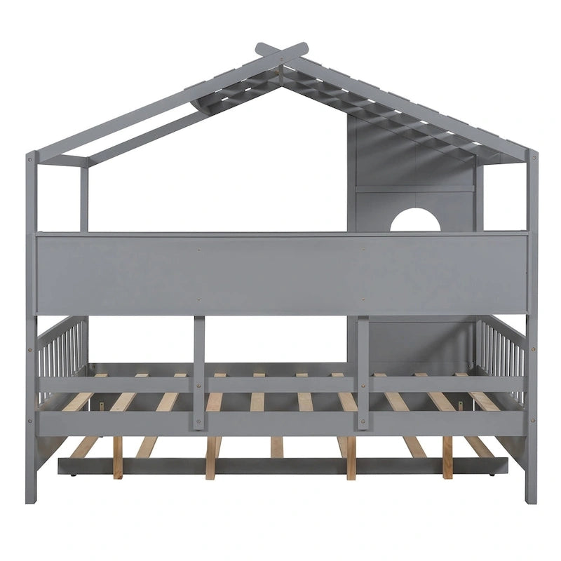 Gray Upholstered Bed with Wingback Headboard & 4 Storage Drawers