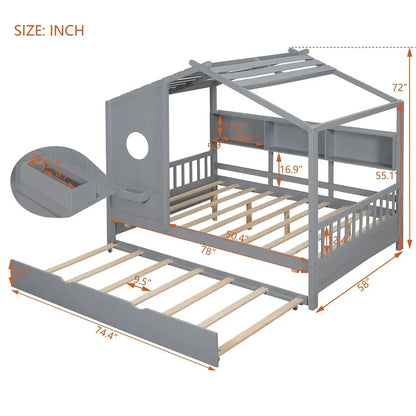 Gray Upholstered Bed with Wingback Headboard & 4 Storage Drawers
