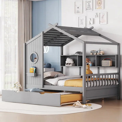 Queen Upholstered Bed with Wingback Headboard & 4 Storage Drawers