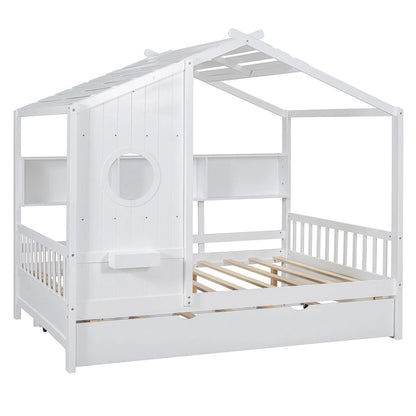 Queen Upholstered Bed with Wingback Headboard & 4 Storage Drawers