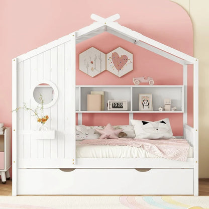 Queen Upholstered Bed with Wingback Headboard & 4 Storage Drawers