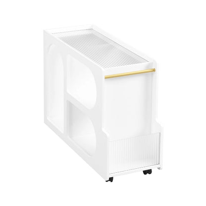 31.5 Modern Mobile End Table with 5mm Thick Fluted Tempered Glass, Lockable Wheels and Golden Round Rod