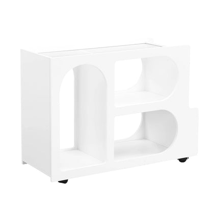 31.5 Modern Mobile End Table with 5mm Thick Fluted Tempered Glass, Lockable Wheels and Golden Round Rod