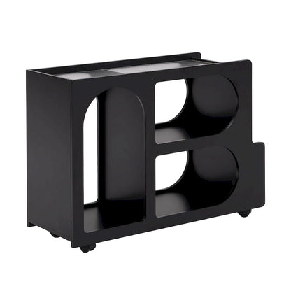 31.5 Modern Mobile End Table with 5mm Thick Fluted Tempered Glass, Lockable Wheels and Golden Round Rod
