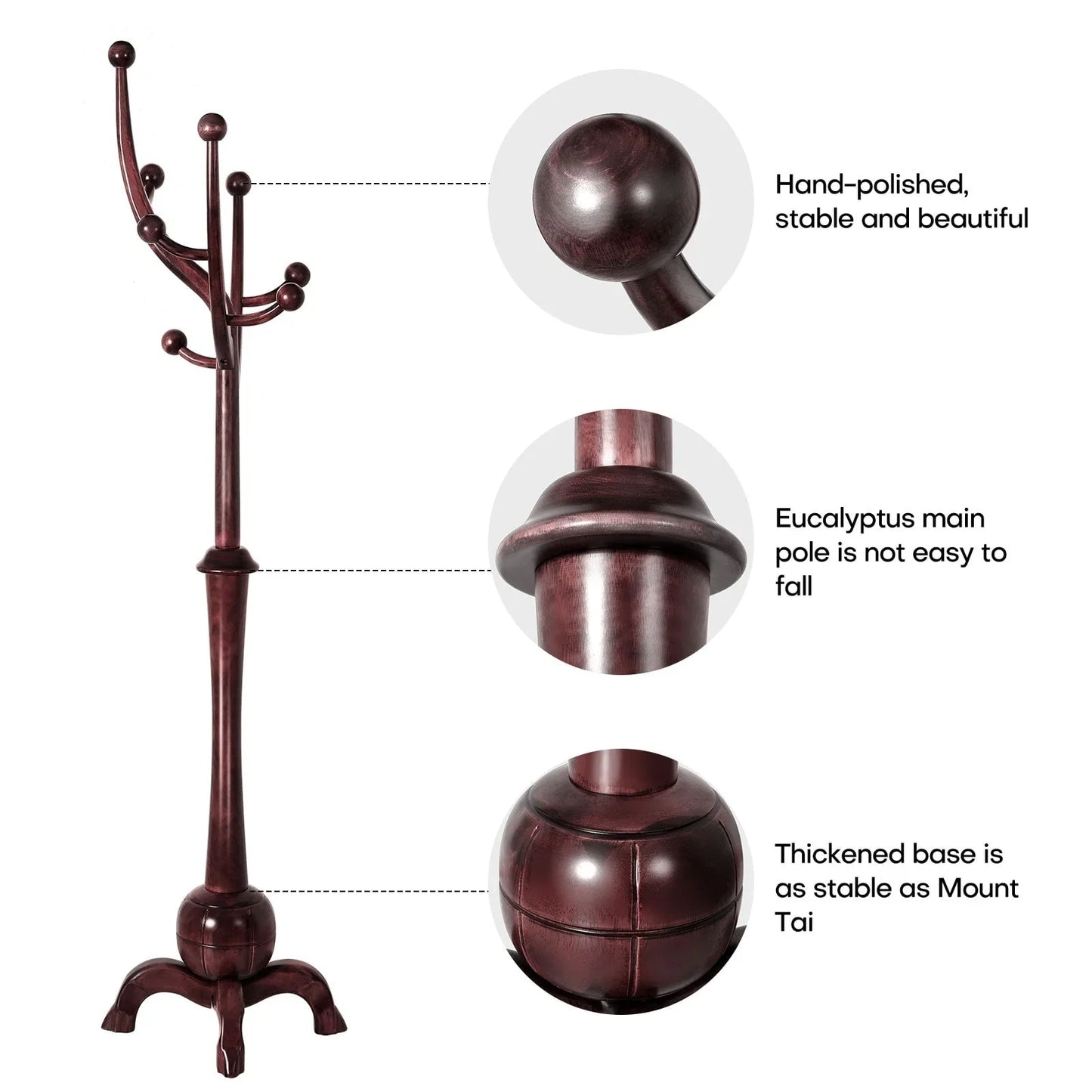Appendiabiti da terra "ramo d'albero" in legno di gomma con 8 ganci - 24,5L x 70,87H