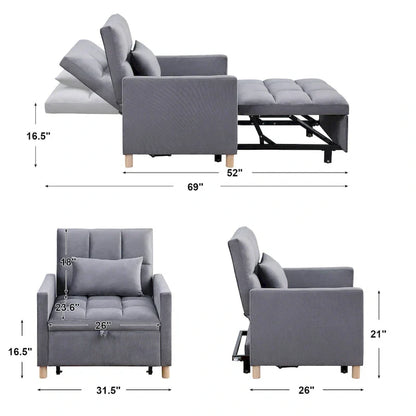 Divano letto 3 in 1 convertibile, poltrona e lettino, nero