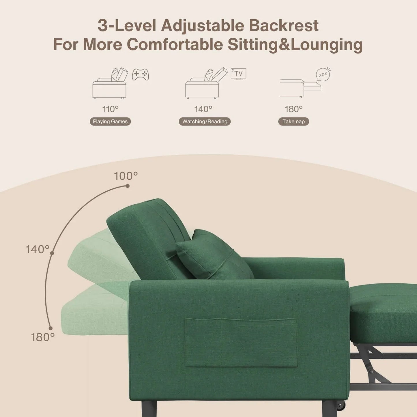 Divano letto trasformabile 3-in-1, Poltrona letto estraibile, Letto pieghevole convertibile per soggiorno