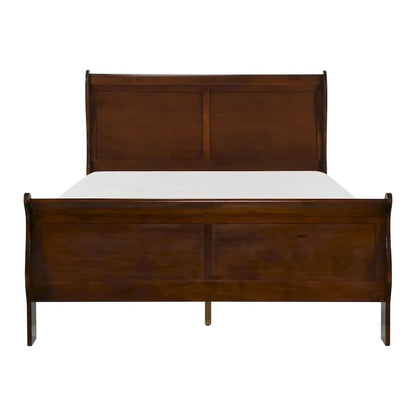 Letto tradizionale Queen a slitta, struttura in legno, finitura in ciliegio marrone intenso