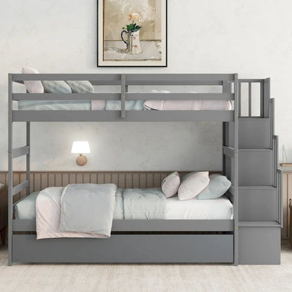 Letti a Castello Gemelli con Letto Estraibile e Scala con Contenitore Colore Grigio
