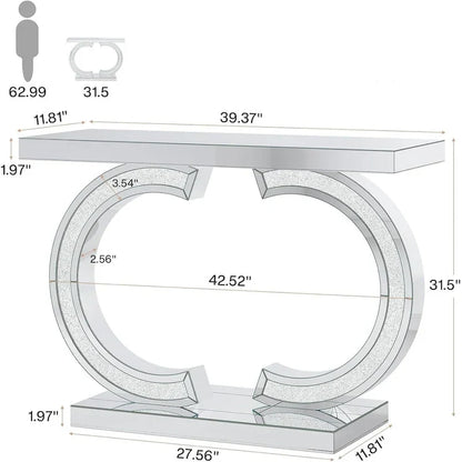 Console da Tavolo Argentata, Tavolino d'Ingresso con Specchio da 99 cm per Ingresso