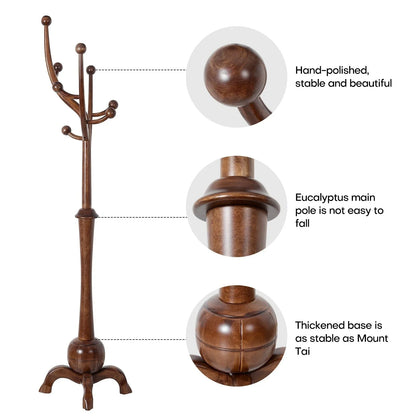Appendiabiti da terra "ramo d'albero" in legno di gomma con 8 ganci - 24,5L x 70,87H