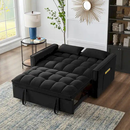Divano letto a due posti 4 in 1 con braccioli e tasche portaoggetti, divano letto estraibile multifunzionale trapuntato con schienale regolabile