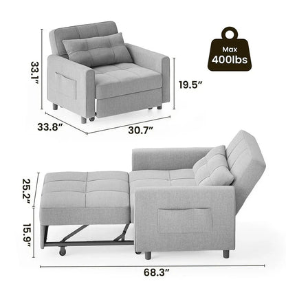 Divano letto trasformabile 3-in-1, Poltrona letto estraibile, Letto pieghevole convertibile per soggiorno