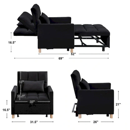 Divano letto 3 in 1 convertibile, poltrona e lettino, nero