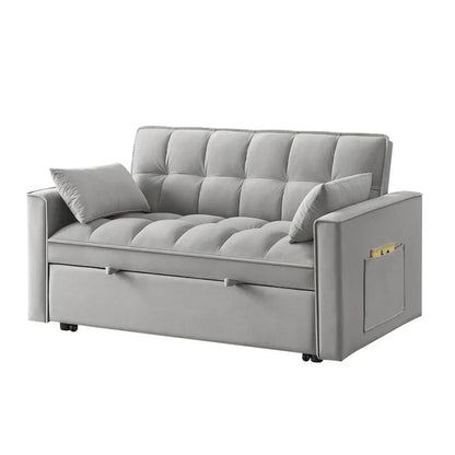 Divano letto a due posti 4 in 1 con braccioli e tasche portaoggetti, divano letto estraibile multifunzionale trapuntato con schienale regolabile