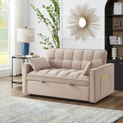 Divano letto a due posti 4 in 1 con braccioli e tasche portaoggetti, divano letto estraibile multifunzionale trapuntato con schienale regolabile