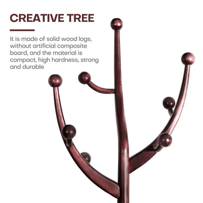 Appendiabiti da terra "ramo d'albero" in legno di gomma con 8 ganci - 24,5L x 70,87H