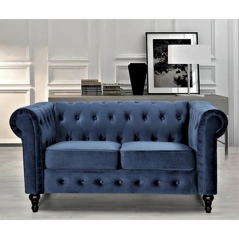 Divanetto Chesterfield Classico con Trapuntatura a Diamante e Rivestimento in Velluto Bicolore