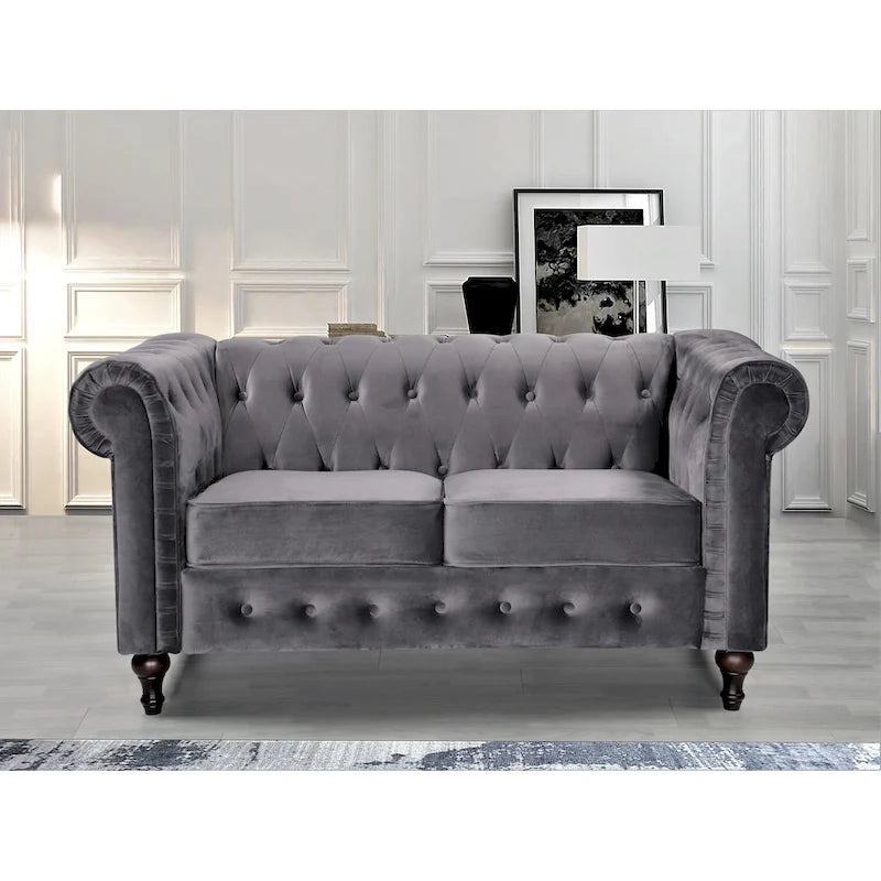 Divanetto Chesterfield Classico con Trapuntatura a Diamante e Rivestimento in Velluto Bicolore