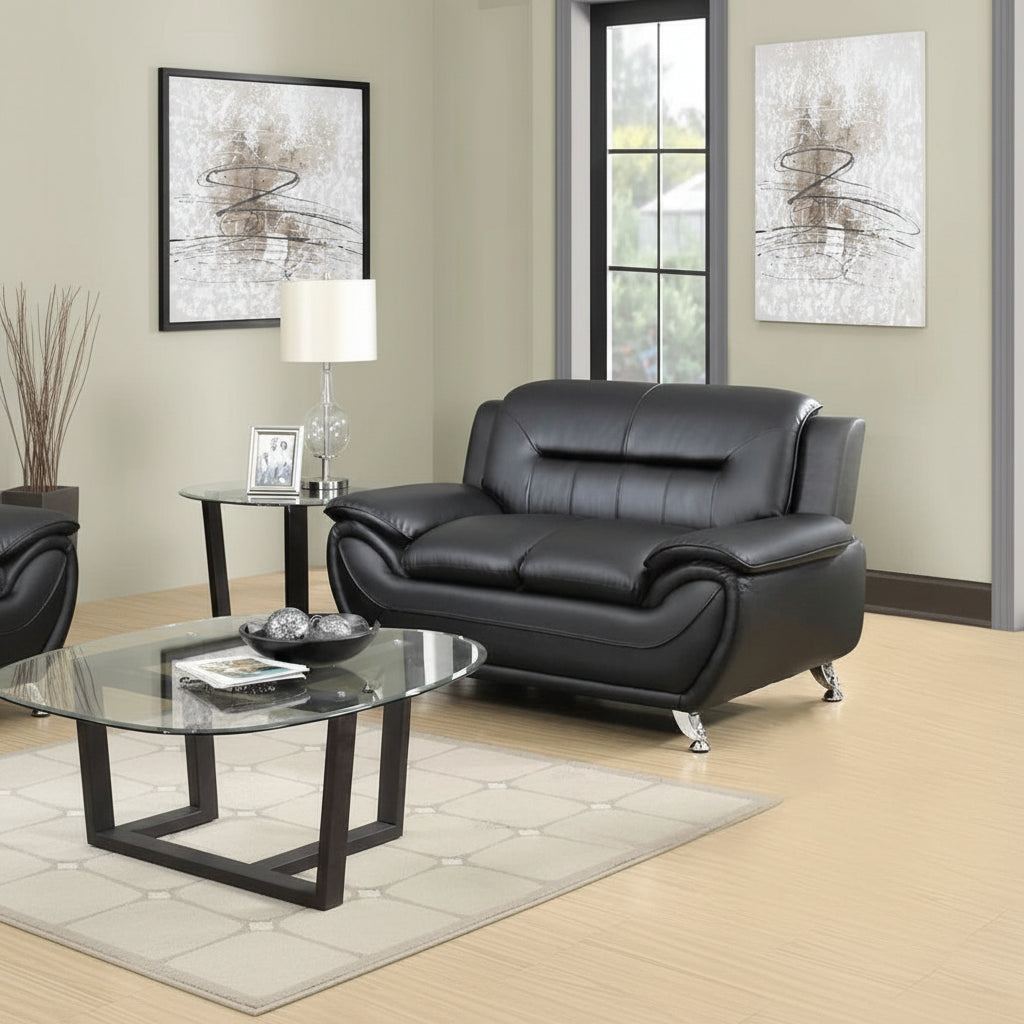 61.3-Inch Faux Leather Pillow Top Arm Loveseat