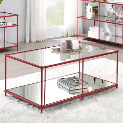 Contemporary 42-Inch Glass Coffee Table with Lower Display Shelf