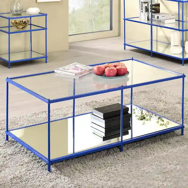 Table basse contemporaine de 42 pouces en verre avec étagère inférieure d'exposition