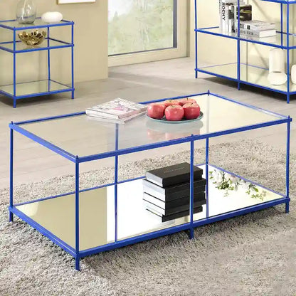 Contemporary 42-Inch Glass Coffee Table with Lower Display Shelf