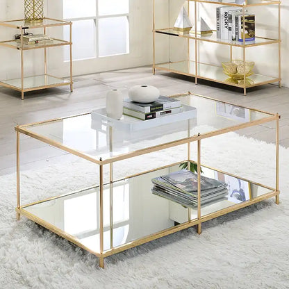 Contemporary 42-Inch Glass Coffee Table with Lower Display Shelf
