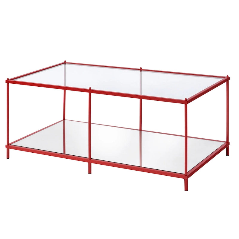 Contemporary 42-Inch Glass Coffee Table with Lower Display Shelf
