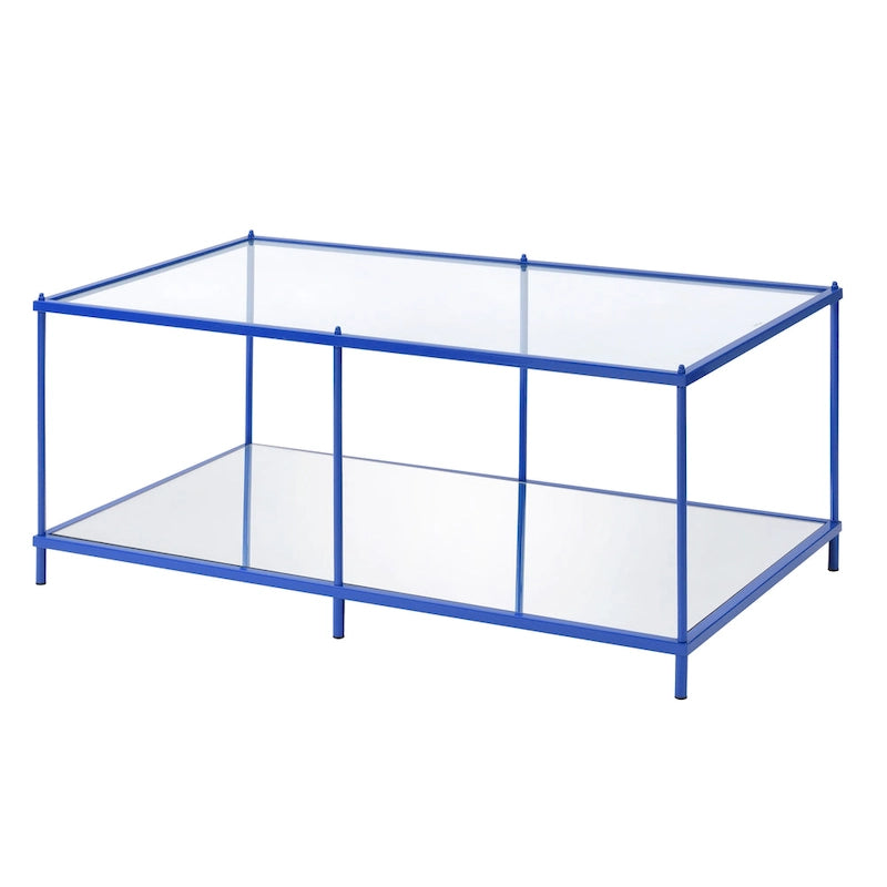 Contemporary 42-Inch Glass Coffee Table with Lower Display Shelf