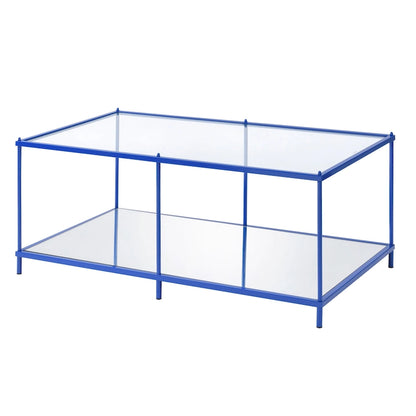 Contemporary 42-Inch Glass Coffee Table with Lower Display Shelf