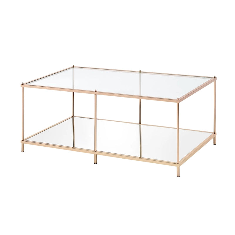 Table basse contemporaine de 42 pouces en verre avec étagère inférieure d'exposition