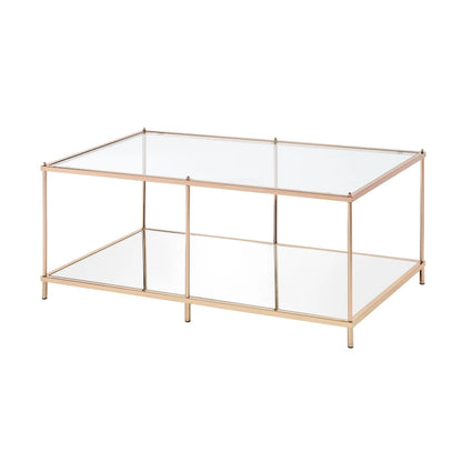 Contemporary 42-Inch Glass Coffee Table with Lower Display Shelf