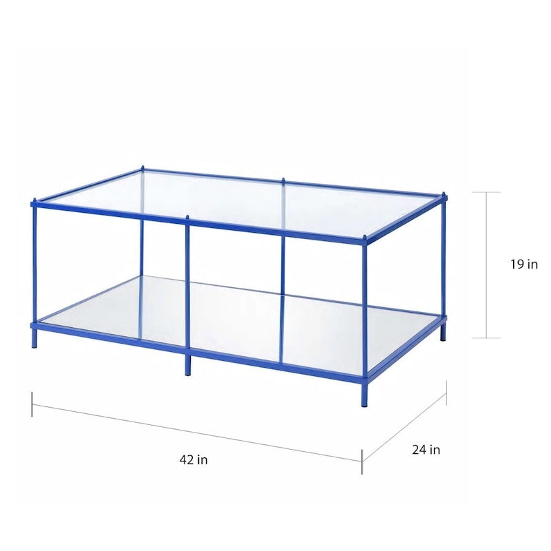 Contemporary 42-Inch Glass Coffee Table with Lower Display Shelf