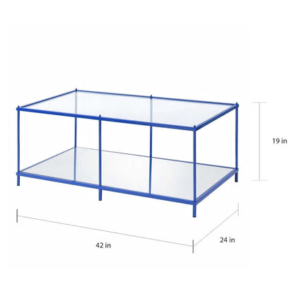Contemporary 42-Inch Glass Coffee Table with Lower Display Shelf