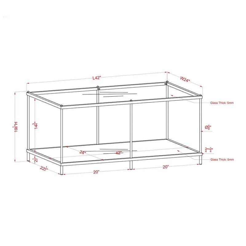 Contemporary 42-Inch Glass Coffee Table with Lower Display Shelf