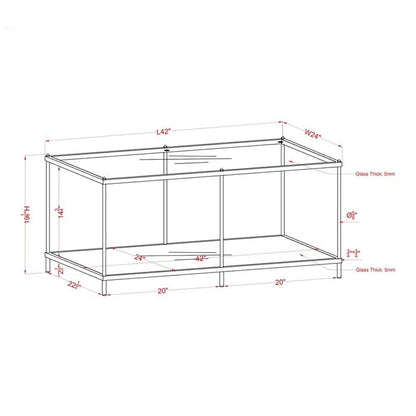 Contemporary 42-Inch Glass Coffee Table with Lower Display Shelf