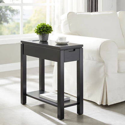 Wood Side Table with Drawer & Built-In Charging Station