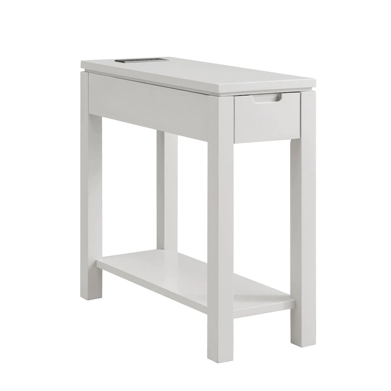 Wood Side Table with Drawer & Built-In Charging Station