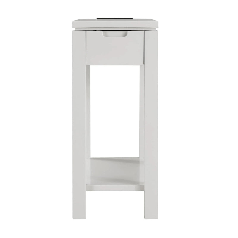 Wood Side Table with Drawer & Built-In Charging Station